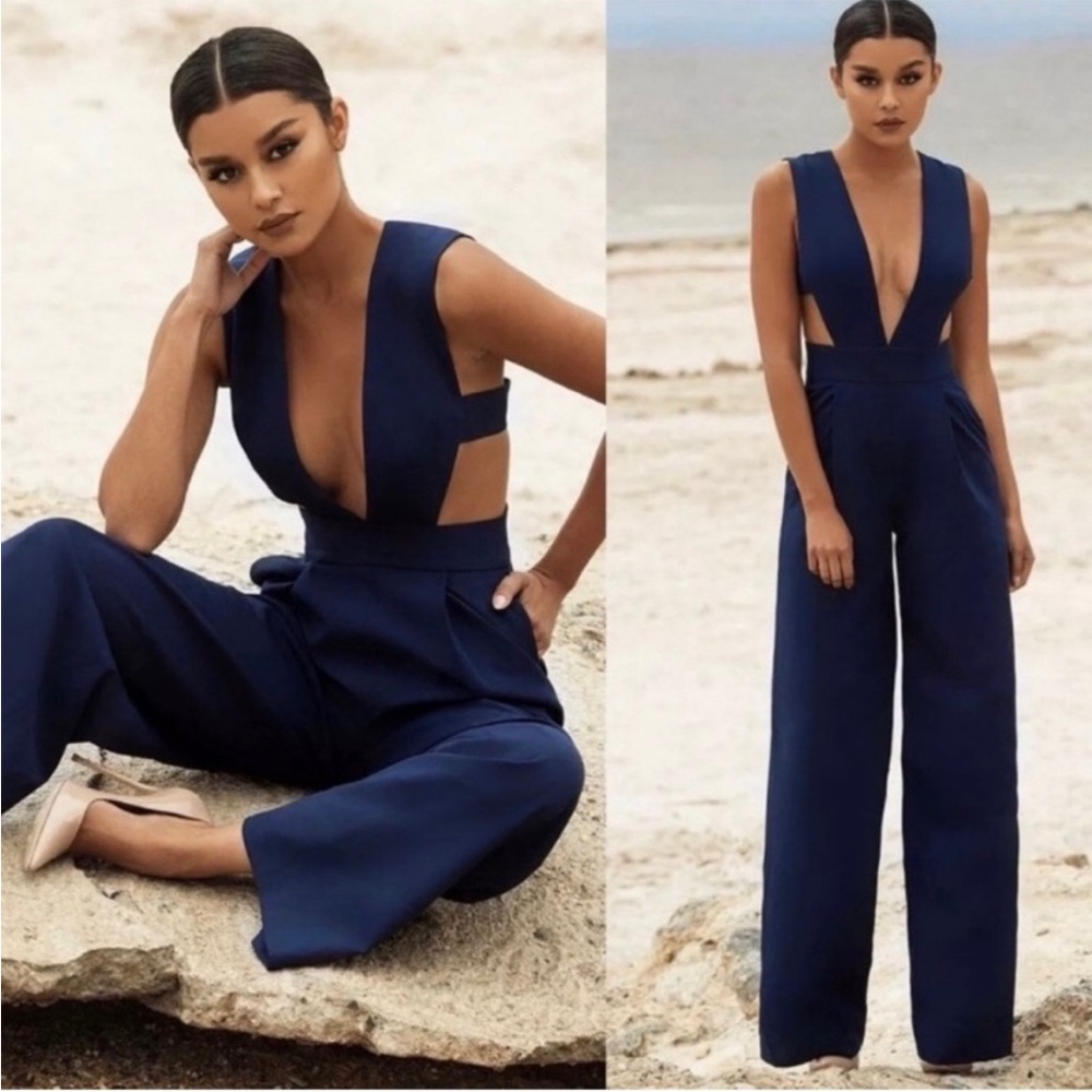 House Of CB 'Lasalle' Navy Cut Out Wide Leg Jumpsuit NWT